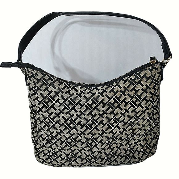 Tommy Hilfiger TH Logo Taupe Satchel Hand Bag Preowned - Used - Picture 3 of 5